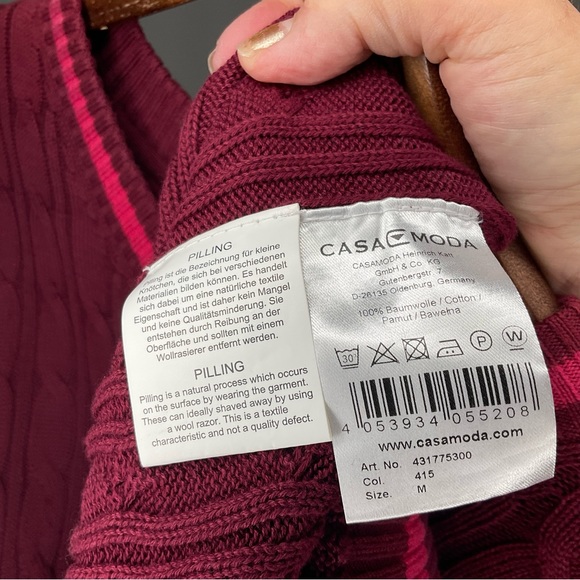 Casa Moda NWT’s Burgundy V-Neck Long Sleeve Patterned Design Sweater Size Medium - Picture 10 of 11